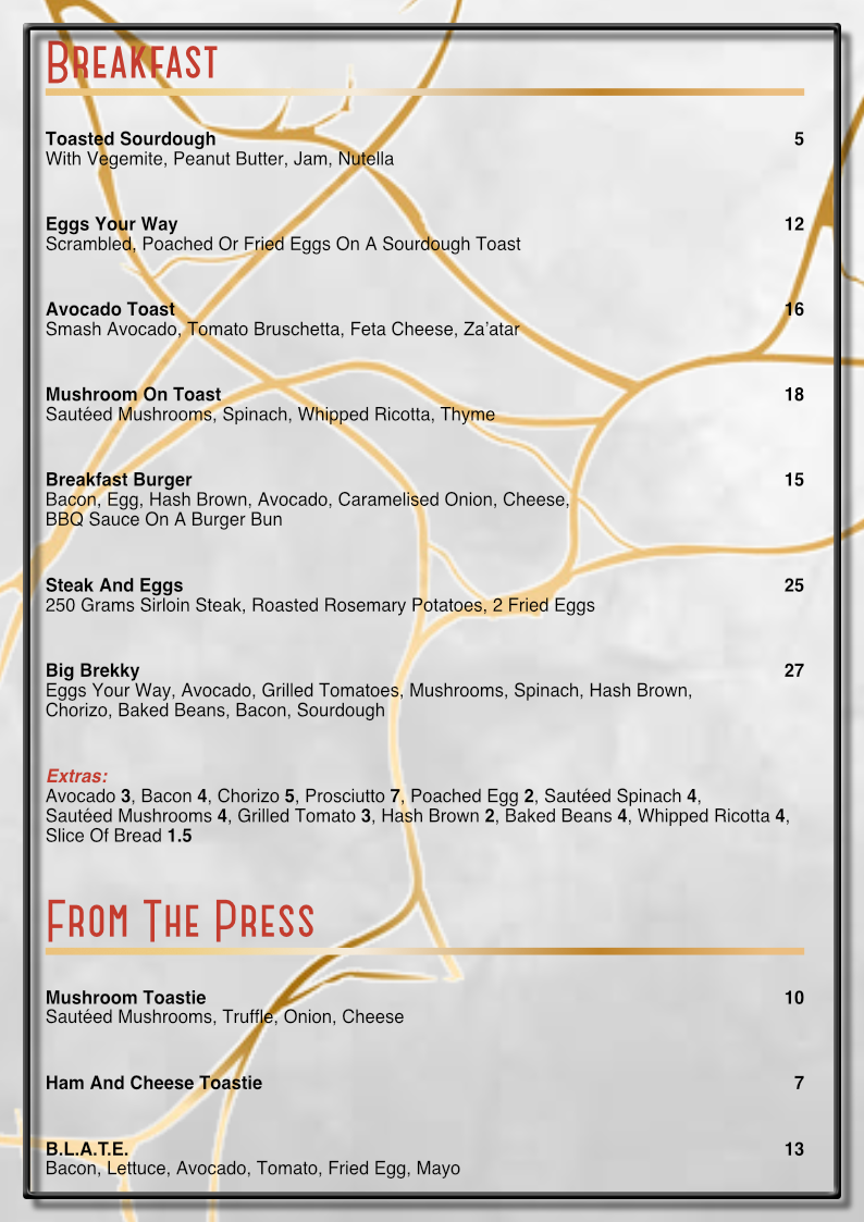 Breakfast menu