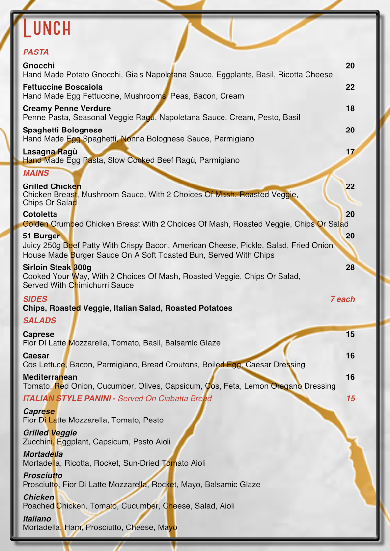 Lunch menu