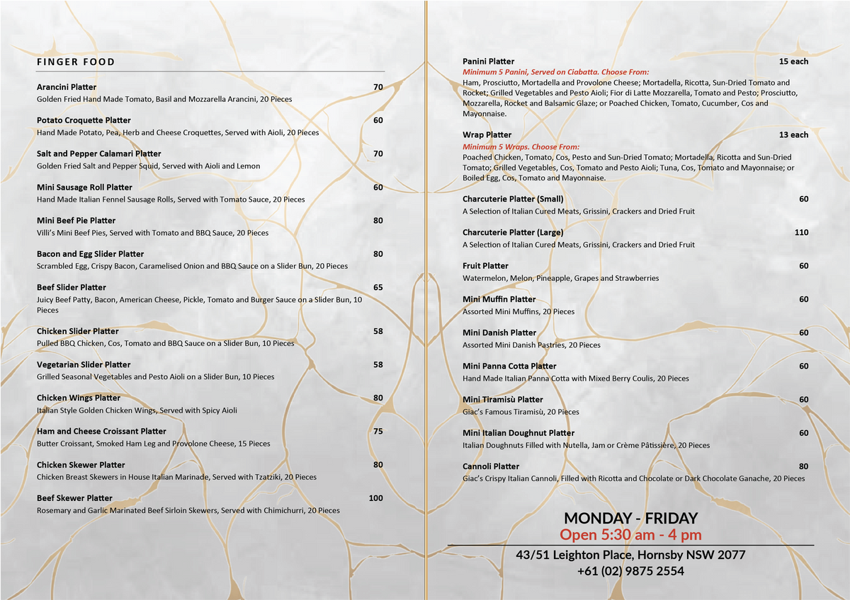 Finger Foods menu